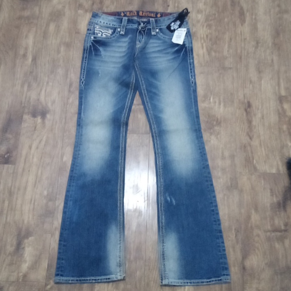 Rock Revival NWT Women's 28 Mandy Bootcut Embellished Faux Leather Flap Pockets